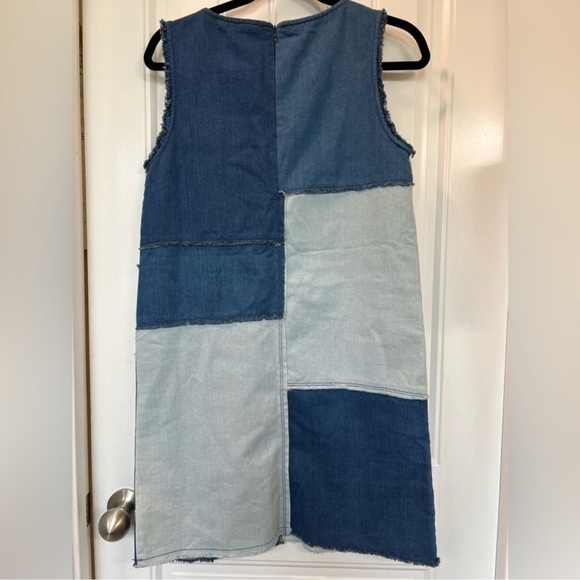 New✨Nanette Lepore | Blue Denim Patchwork Split V-neck Shift Dress - Picture 5 of 6